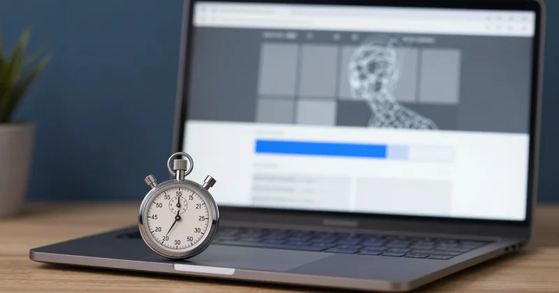 Stopwatch overlaid on a webpage mid-load, illustrating the time it takes for the largest visible element to appear