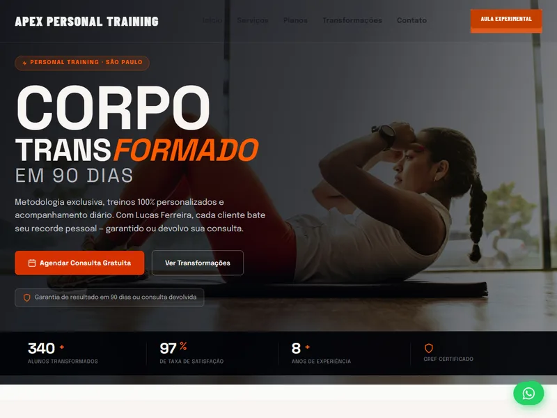 Página inicial do tema WordPress para personal trainer