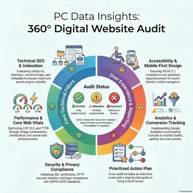 Professional website audit — technical analysis across 7 categories